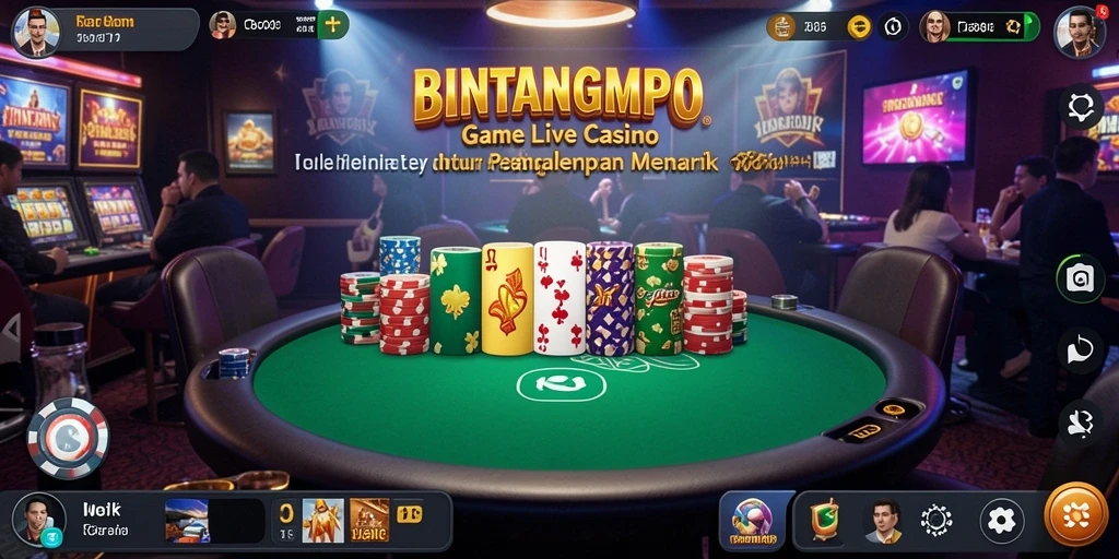 Screenshot gameplay BINTANGMPO menampilkan dealer profesional dan suasana kasino langsung.