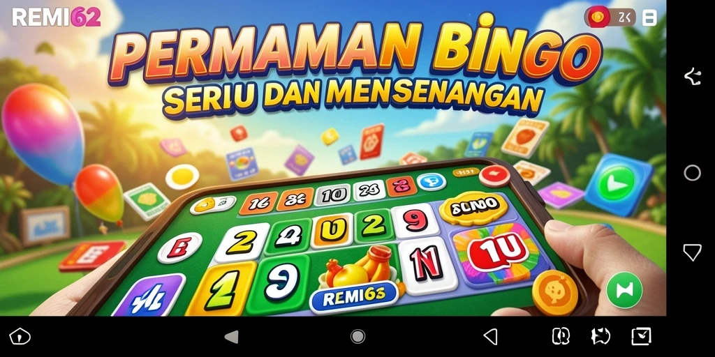 Screenshot REMI62 menampilkan gameplay Bingo yang penuh warna dan interaktif.