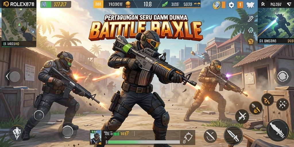 Tampilan gameplay intens di arena Battle Royale ROLEX878.