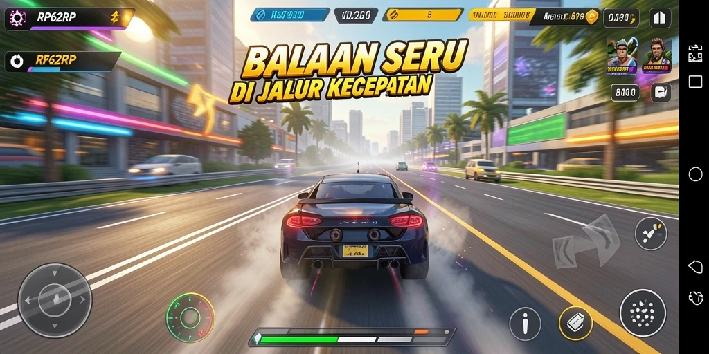 Screenshot utama RP62RP menunjukkan aksi balapan yang mendebarkan.
